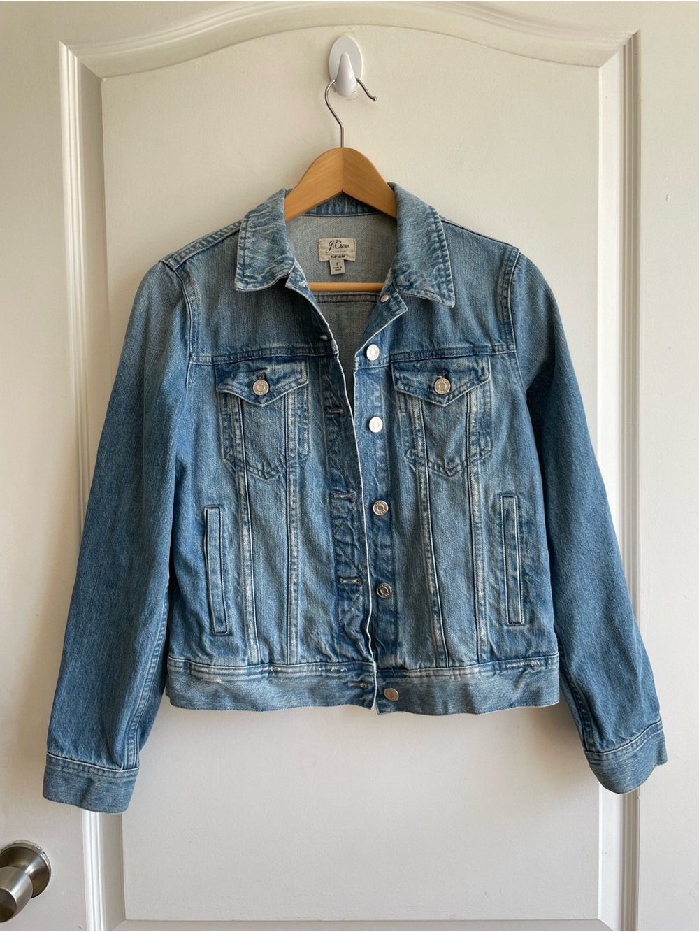 J.crew Womens 100% Cotton Denim Jean Jacket Boxy Fit Size Small Western Trucker